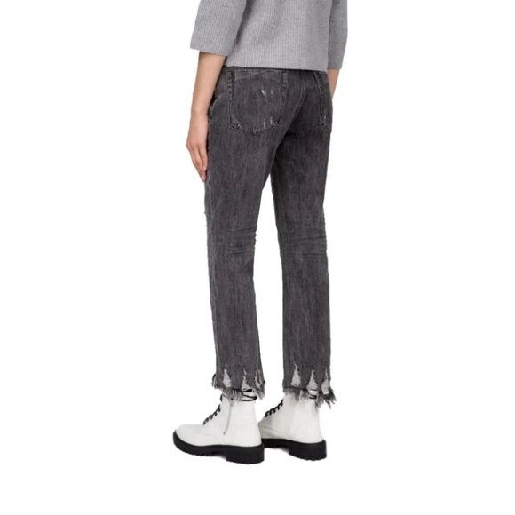 NWT ONE TEASPOON Truckers Mid Rise Straight Leg Women's 26 Opium Grey Distressed - Picture 2 of 15